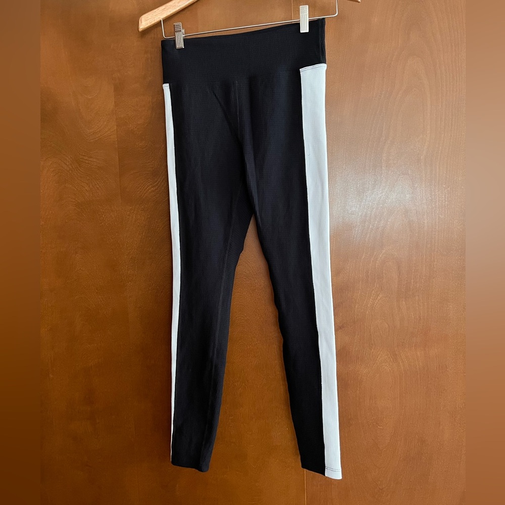 Year of Ours Black Leggings with White Stripes